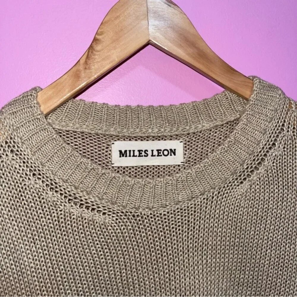 Miles Leon Linen Cotton-Blend‎ Sweater Men’s XL Mushroom Tan